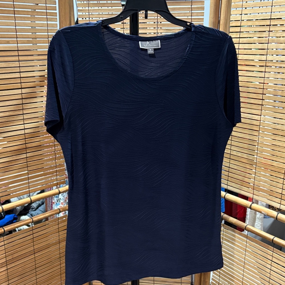JM Collection Midnight Blue Textured Short Sleeve Tee